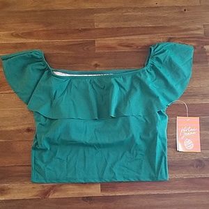 Ruffled Around top in Galapagos Green, NWT, large